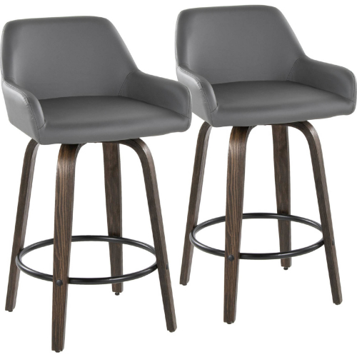 Daniella 26" Swivel Counter Stool in Walnut Glazed Wood & Grey Leatherette (Set of 2)